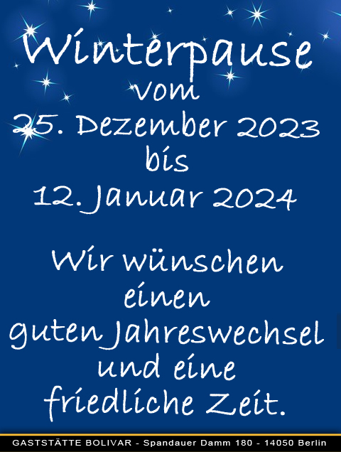Winterpause vom 24. Dezember 2023 bis 12. Januar 2024