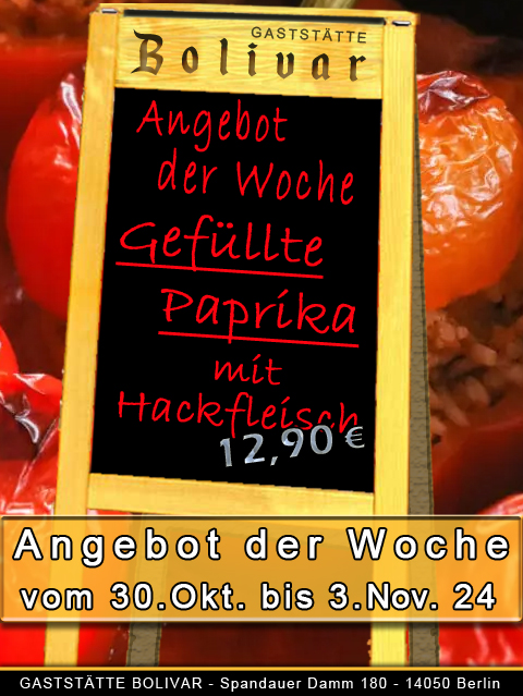 Angebot der Woche vom 30 Oktober bis 3 November 2024 - gefüllte Paprika ala Bolivar - gute Hausmannskost