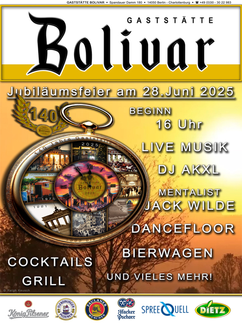 Jubiläumsfeier am 28 Juni 2025 - 140 Jahre Gaststätte in Neu-Westend - Ein Fest für die Sinne