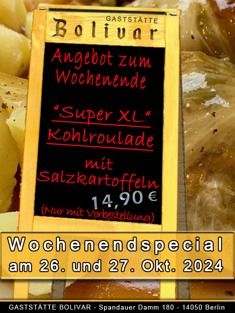 Wochenendspecial am 26 und 27 Oktober 2024 - XL Kohlroulade