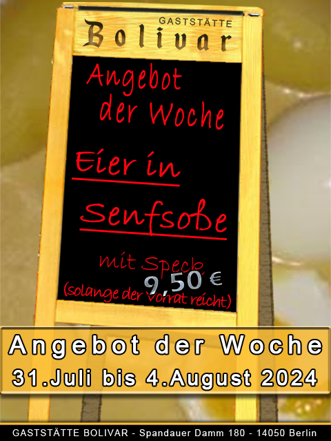 Angebot der Woche vom 31 Juli bis 4 August 2024 - Eier in Senfsoße mit Speck oder vegetarisch